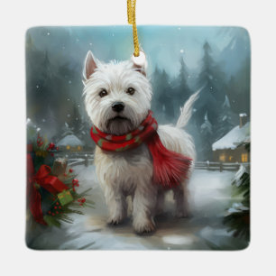 West Highland White Terrier Dog in Snow Christmas Ceramic Ornament