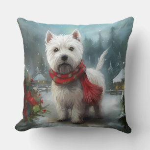 West Highland White Terrier Dog in Snow Christmas Cushion