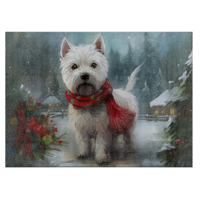 West Highland White Terrier Dog in Snow Christmas Cutting Board (Front)