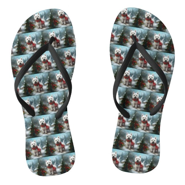 West Highland White Terrier Dog in Snow Christmas Flip Flops (Footbed)