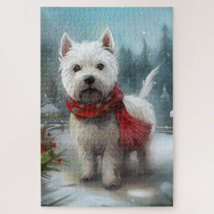 West Highland White Terrier Dog in Snow Christmas Jigsaw Puzzle
