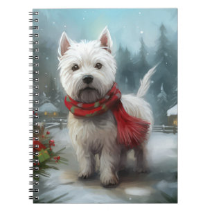 West Highland White Terrier Dog in Snow Christmas Notebook