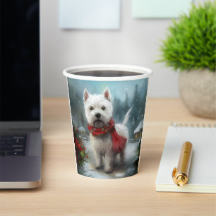 West Highland White Terrier Dog in Snow Christmas Paper Cups