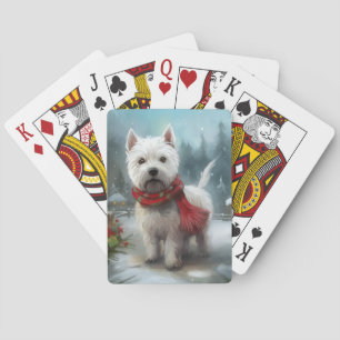 West Highland White Terrier Dog in Snow Christmas Playing Cards