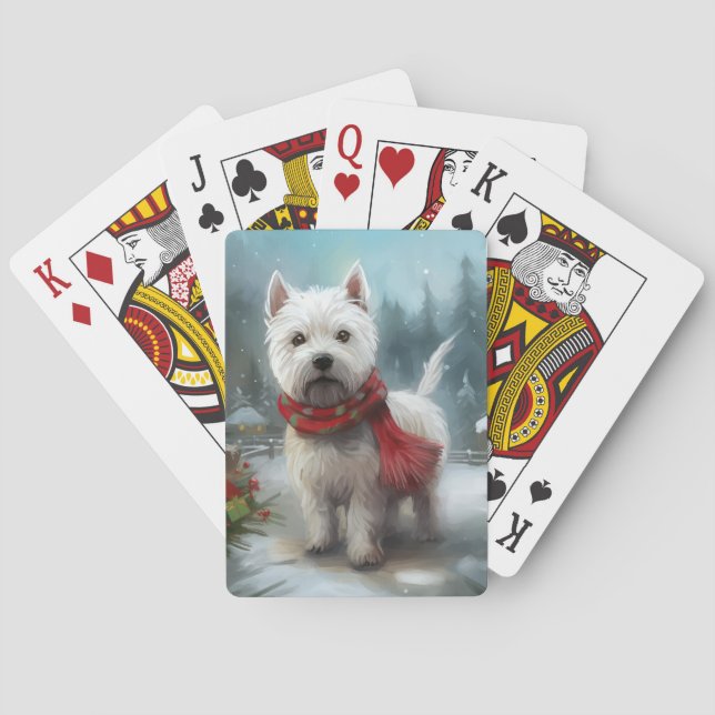 West Highland White Terrier Dog in Snow Christmas Playing Cards (Back)