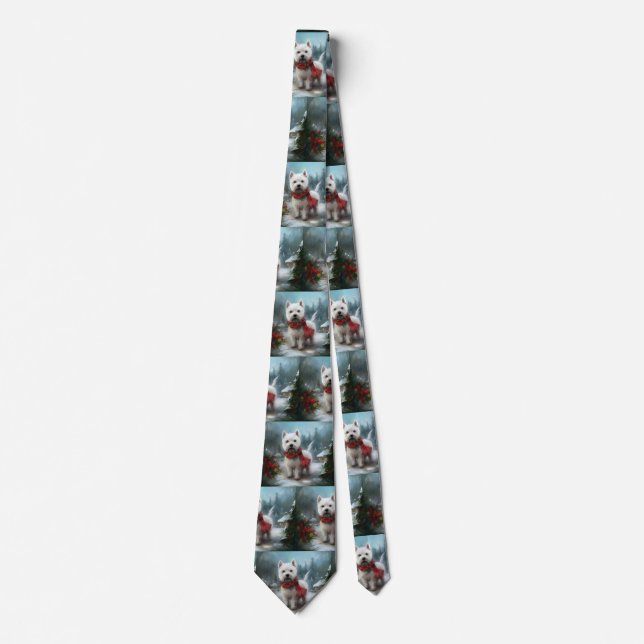 West Highland White Terrier Dog in Snow Christmas Tie (Front)