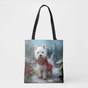 West Highland White Terrier Dog in Snow Christmas Tote Bag