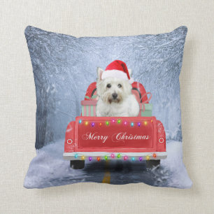 West Highland White Terrier Dog in Snow  Cushion