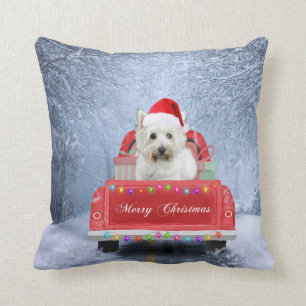 West Highland White Terrier Dog in Snow truck  Cushion