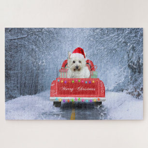 West Highland White Terrier Dog in Snow truck  Jigsaw Puzzle