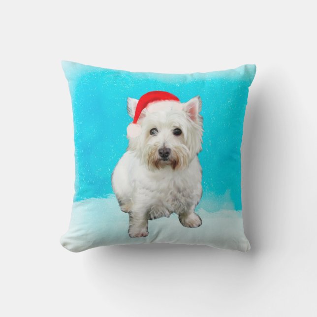 West Highland White Terrier Dog Snow Christmas Hat Cushion (Front)