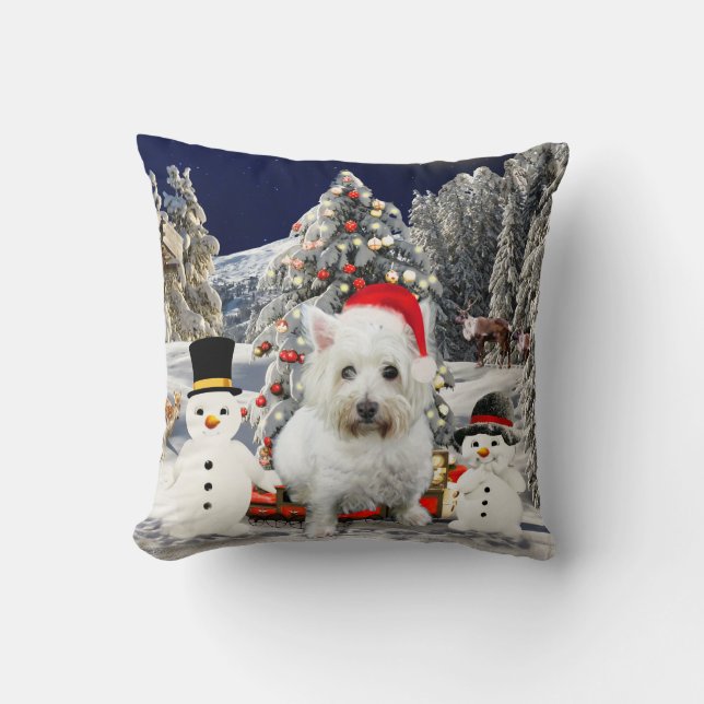 West Highland White Terrier Dog Snow Christmas Hat Cushion (Front)