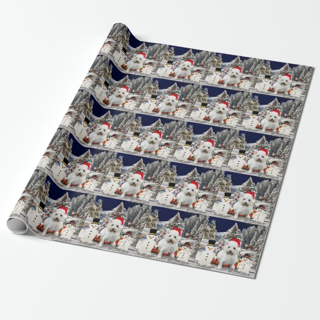West Highland White Terrier Dog Snow Christmas Hat Wrapping Paper (Unrolled)