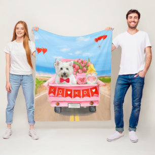 West highland white terrier Dog Valentine's Day Fleece Blanket