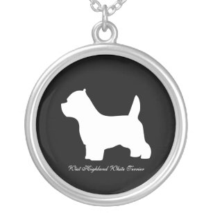 West Highland White Terrier dog, westie silhouette Silver Plated Necklace