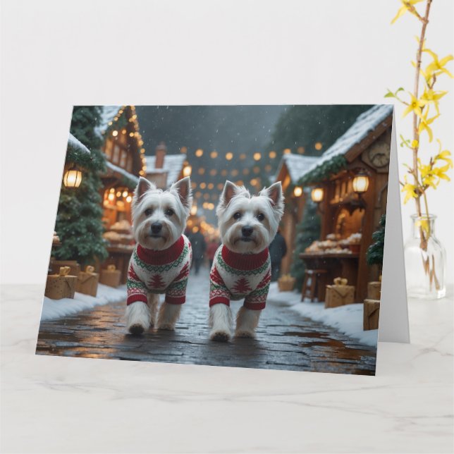 West Highland White Terrier Dogs Christmas Snow  Card (Yellow Flower)