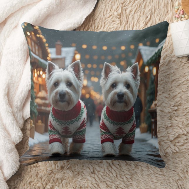 West Highland White Terrier Dogs Christmas Snow  Cushion (Blanket)
