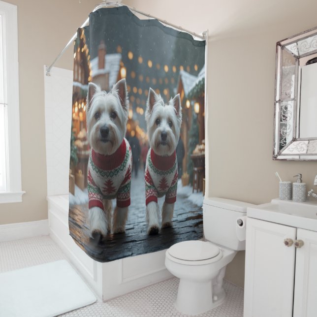 West Highland White Terrier Dogs Christmas Snow  Shower Curtain (In Situ)