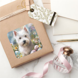 West Highland White Terrier Easter Eggs Holiday Square Sticker