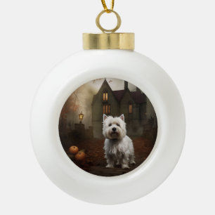 West Highland White Terrier Halloween Scary Ceramic Ball Christmas Ornament
