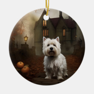 West Highland White Terrier Halloween Scary Ceramic Tree Decoration