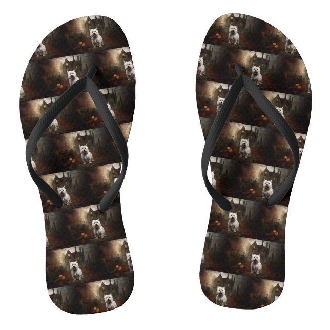 West Highland White Terrier Halloween Scary Flip Flops (Footbed)