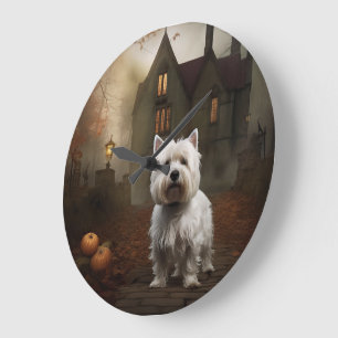 West Highland White Terrier Halloween Scary Large Clock