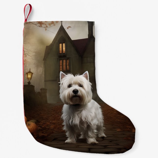 West Highland White Terrier Halloween Scary Small Christmas Stocking (Front)