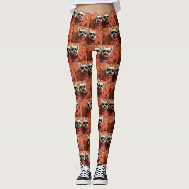 West Highland White Terrier Heart Valentine's Day Leggings (Front)