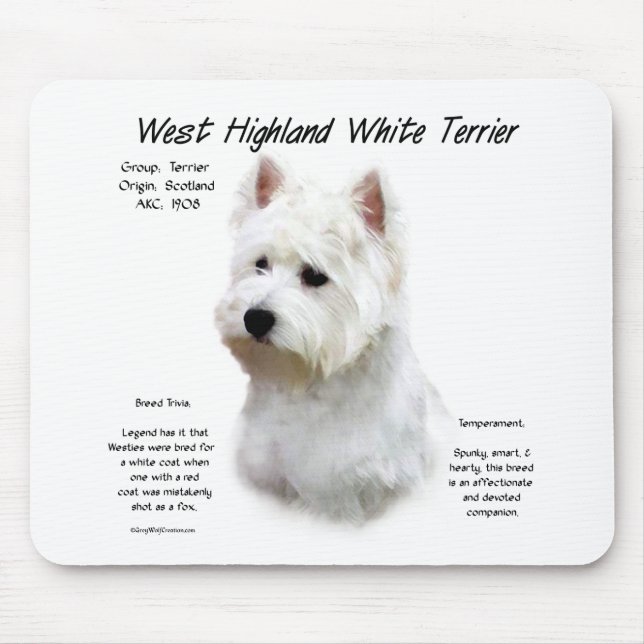 West Highland White Terrier History Design Mouse Mat (Front)