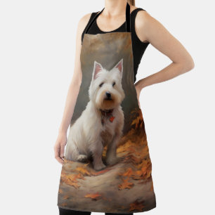West Highland White Terrier in Autumn Leaves Fall Apron