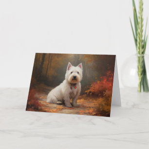 West Highland White Terrier in Autumn Leaves Fall Card