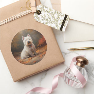 West Highland White Terrier in Autumn Leaves Fall Classic Round Sticker
