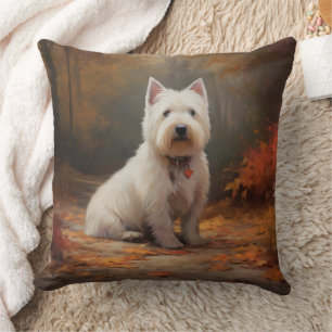 West Highland White Terrier in Autumn Leaves Fall Cushion
