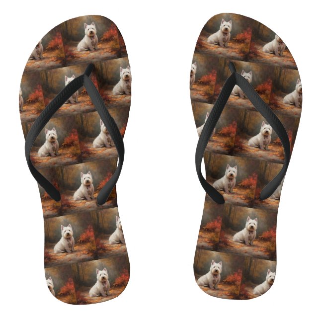 West Highland White Terrier in Autumn Leaves Fall Flip Flops (Footbed)
