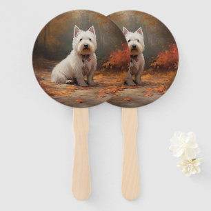 West Highland White Terrier in Autumn Leaves Fall Hand Fan