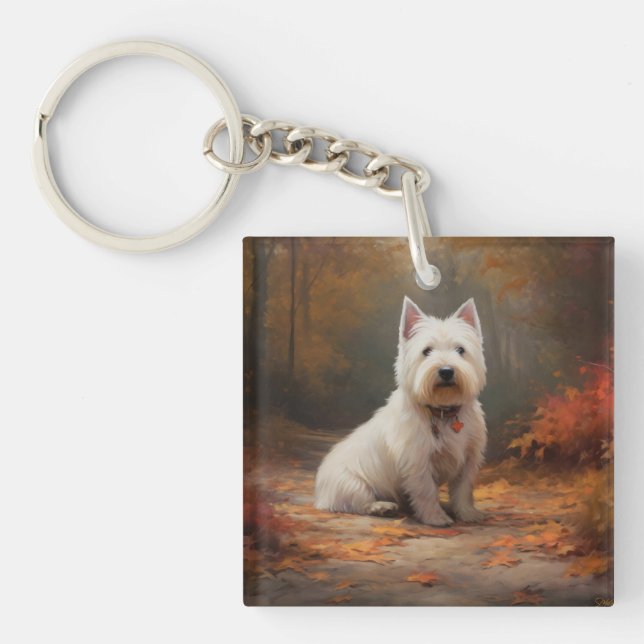 West Highland White Terrier in Autumn Leaves Fall Key Ring (Front)