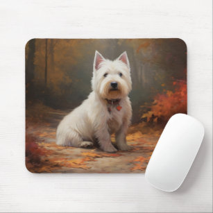 West Highland White Terrier in Autumn Leaves Fall Mouse Mat