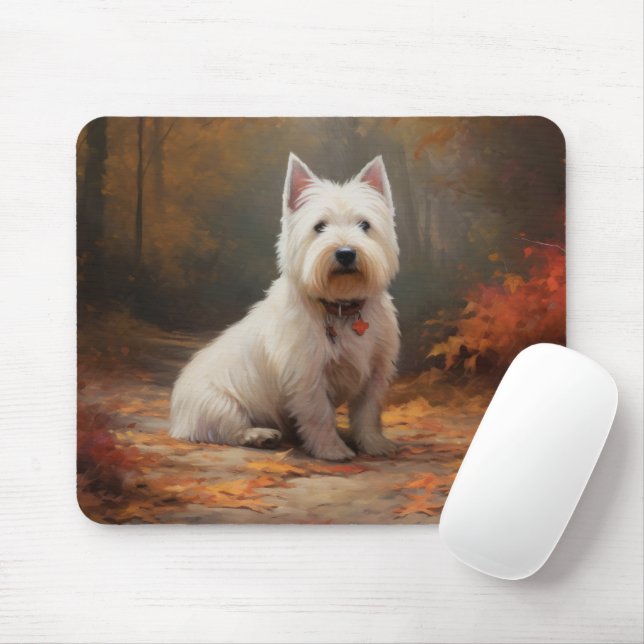 West Highland White Terrier in Autumn Leaves Fall Mouse Mat (With Mouse)