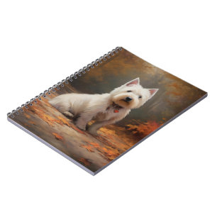 West Highland White Terrier in Autumn Leaves Fall Notebook