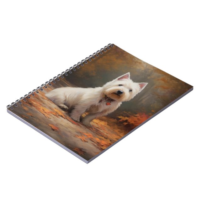 West Highland White Terrier in Autumn Leaves Fall Notebook (Left Side)