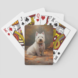 West Highland White Terrier in Autumn Leaves Fall Playing Cards