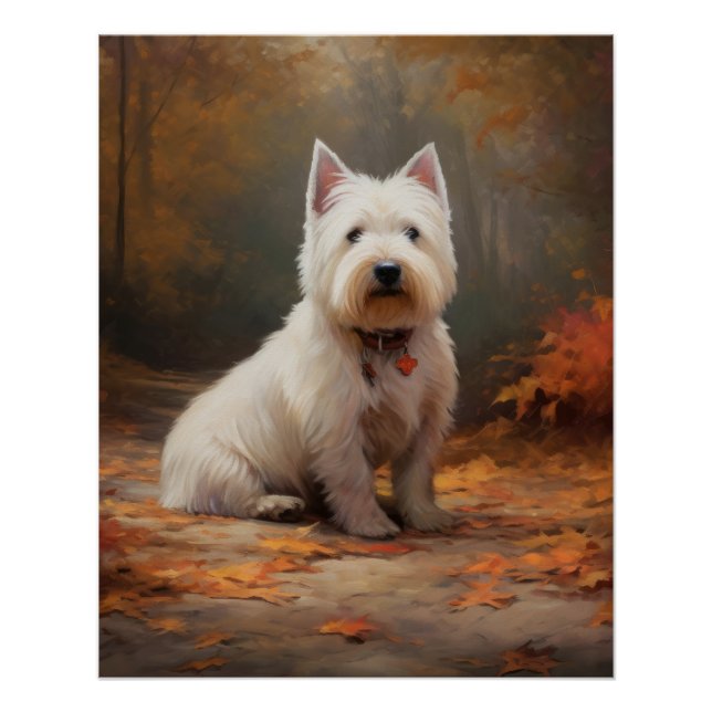 West Highland White Terrier in Autumn Leaves Fall Poster (Front)