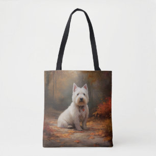 West Highland White Terrier in Autumn Leaves Fall Tote Bag