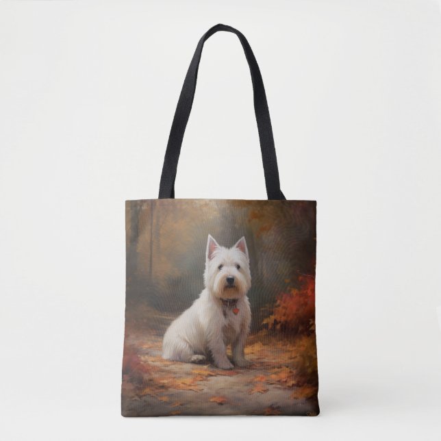 West Highland White Terrier in Autumn Leaves Fall Tote Bag (Front)