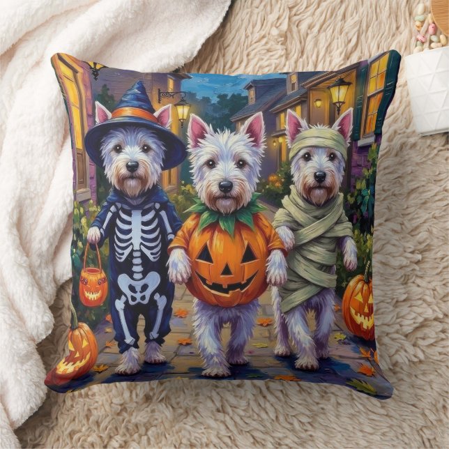 West Highland White Terrier In Halloween Costumes Cushion (Blanket)