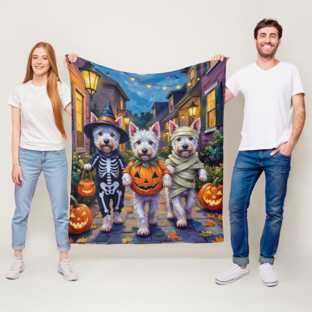West Highland White Terrier In Halloween Costumes Fleece Blanket (In Situ)