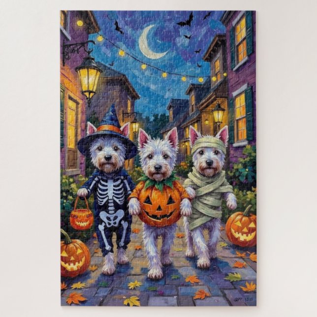 West Highland White Terrier In Halloween Costumes Jigsaw Puzzle (Vertical)