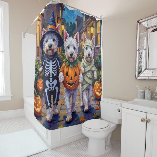 West Highland White Terrier In Halloween Costumes Shower Curtain (In Situ)