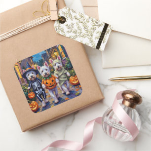 West Highland White Terrier In Halloween Costumes Square Sticker